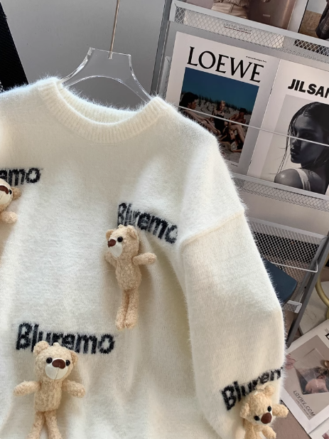 Cute doll 3D bear pendant imitation mink sweater  ED0392