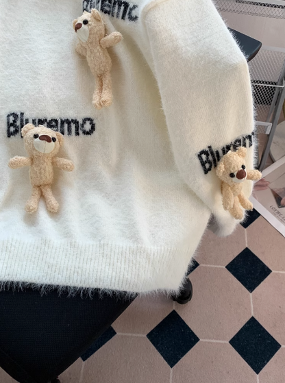 Cute doll 3D bear pendant imitation mink sweater  ED0392