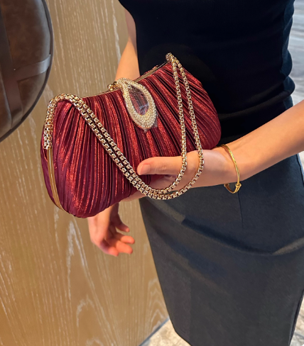 Champagne Wedding Bag Sparkly Pleated Banquet Party Handbag HZ1024