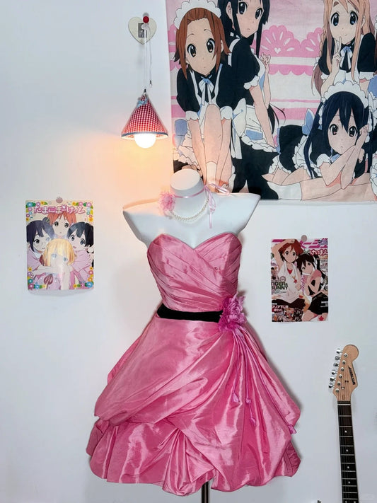 Pink Ball Gown Birthday Dress Sweetheart Neck Short Homecoming Dress Sweet Taffeta Formal Dress HZ1024