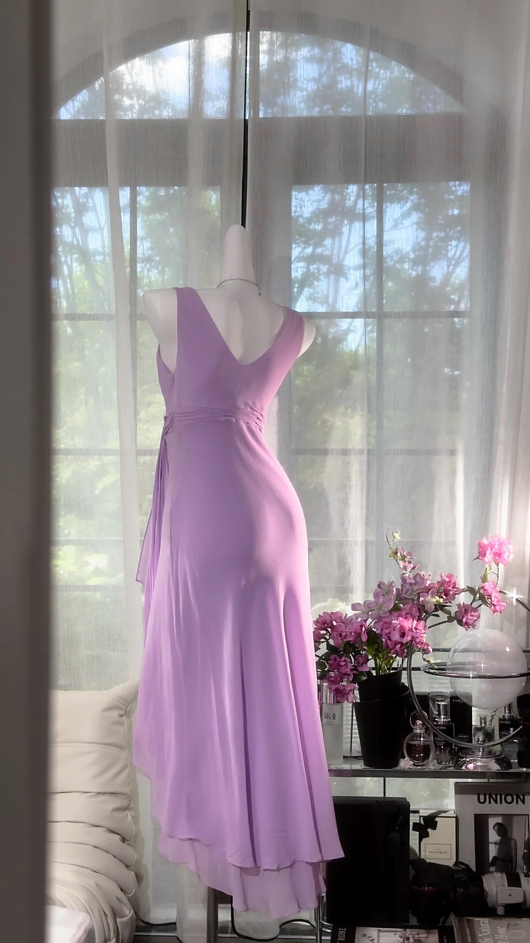Vintage Purple Sheath V-neck Chiffon Prom Dress Formal Evening Dress ED03955