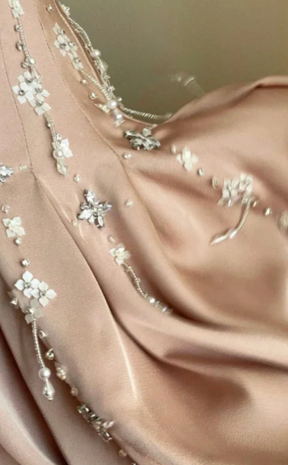 Elegant A-Line Square Neck Short Birthday Prom Dress Satin Beaded Formal Dress Graduation Dress Middle School Homecoming Dress ED03961