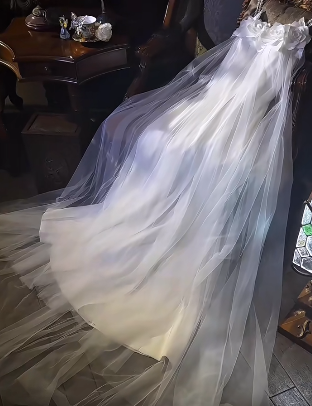 Strap A-Line Tulle Light Luxury Wedding Dress White Formal Evening Dress HZ1024