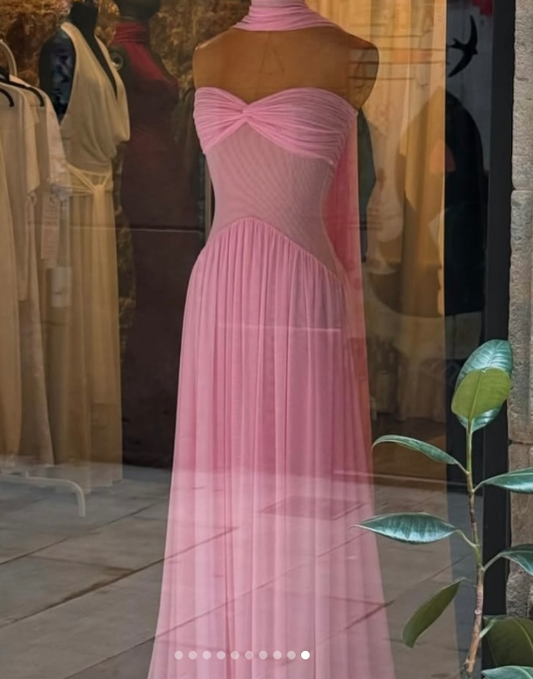 Fairy Strapless Sheath Chiffon Long Prom Dress Pink Formal Evening Dress ED03972
