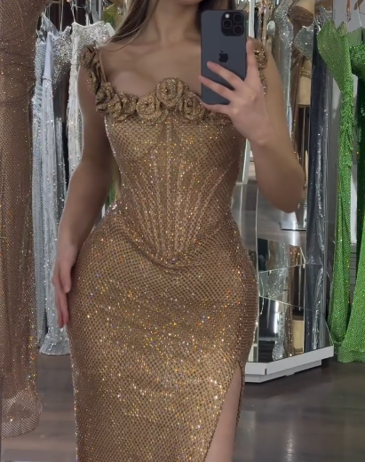 Glam Spaghetti Strap Sheath Long Prom Dressï¼_old Formal Evening Dress ED03974