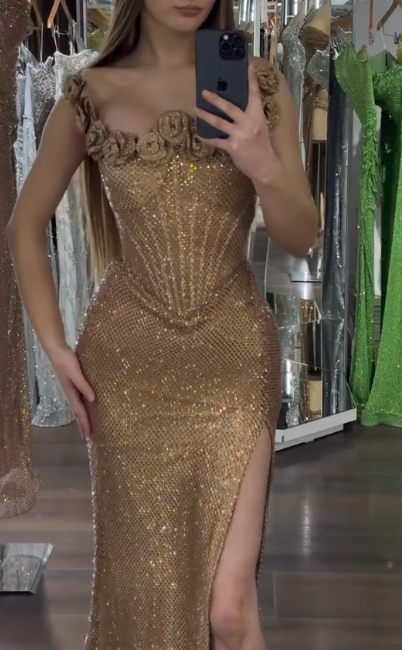 Glam Spaghetti Strap Sheath Long Prom Dressï¼_old Formal Evening Dress ED03974