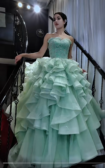 Fairy Ball Gown Sweetheart Neck Tulle Tiffany Blue Quinceanera Dress Sweet 16 Dress  ED03987