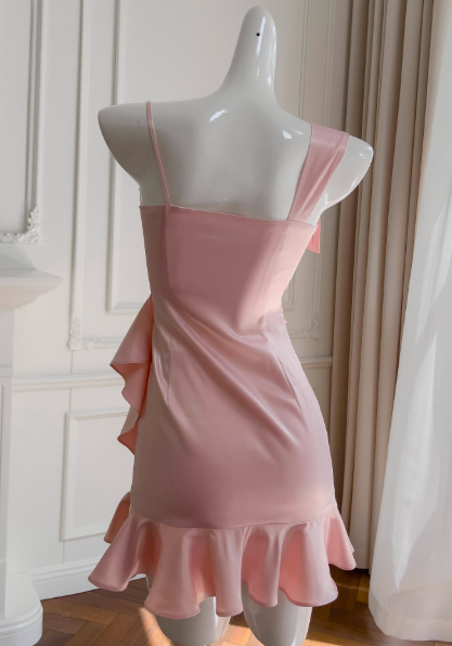 Cute Pink Sheath Satin Short Homecoming Dresses Birthday Party Dress  ED03991