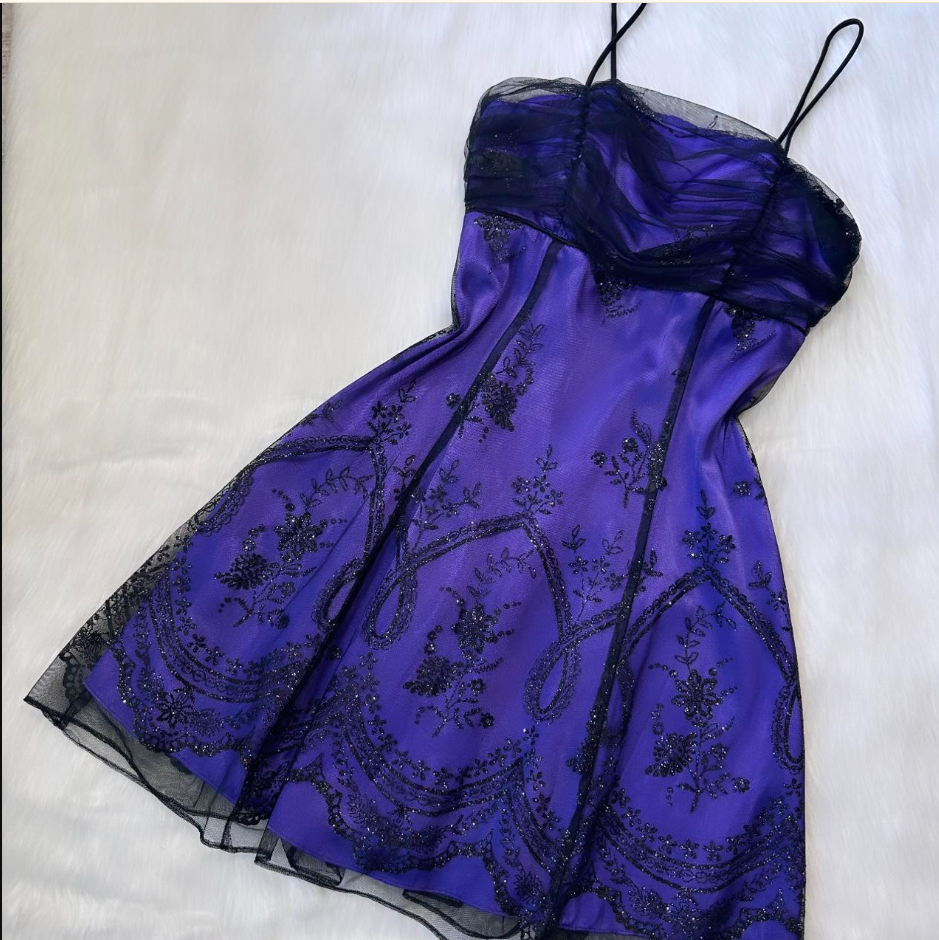 A-Line Spaghetti Strap Tulle Short Prom Dress Purple Satin Homecoming Dresses HZ1024