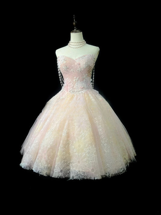 Pink A-Line Short Prom Dresses Tulle Applique Sweetheart Neck Homecoming Dresses Cute Birthday Dresses ED04001