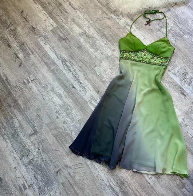 Vintage Sheath Short Prom Dresses Halter Chiffon Homecoming Dresses Beaded Green Birthday Dresses ED04007