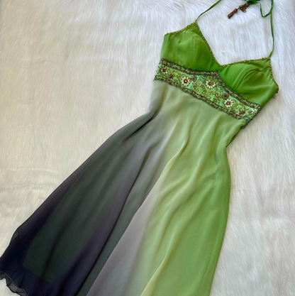 Vintage Sheath Short Prom Dresses Halter Chiffon Homecoming Dresses Beaded Green Birthday Dresses ED04007