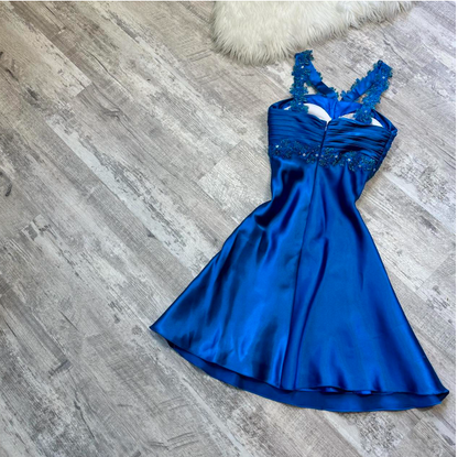 Vintage A-Line Short Prom Dresses Halter Neck Satin Homecoming Dresses Royal Blue Birthday Dresses ED04008