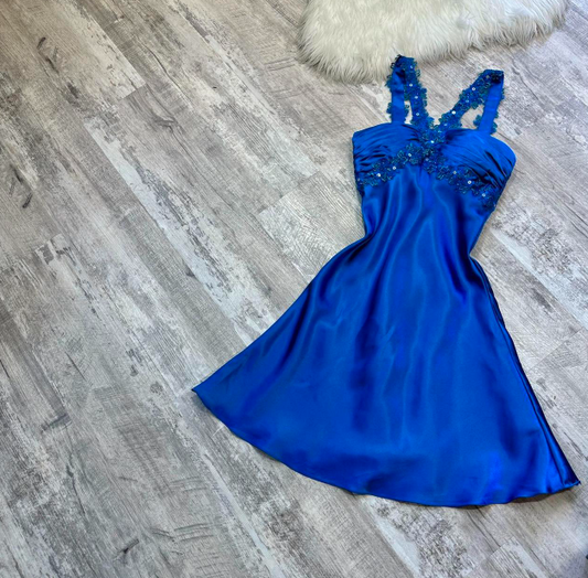Vintage A-Line Short Prom Dresses Halter Neck Satin Homecoming Dresses Royal Blue Birthday Dresses ED04008