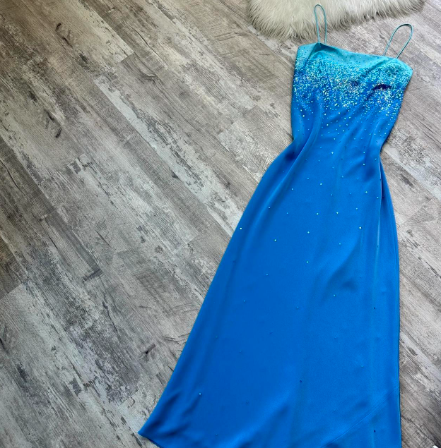 Spaghetti Strap Sheath Chiffon Sequin Long Prom Dresses Blue Wedding Guest Dresses HZ1024
