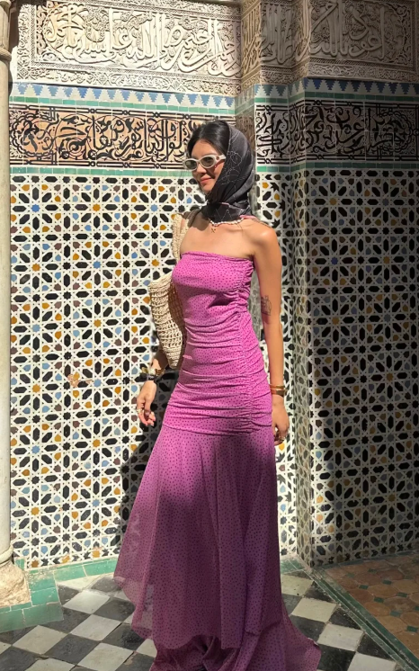 Sexy Strapless Sheath Chiffon Polka Dot Long Prom Dress, Fuchsia Formal Evening Dresses ED04016