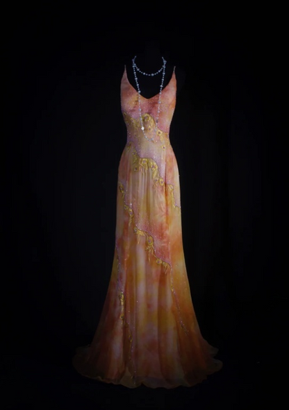 Vintage V neck Sheath Chiffon Beaded Long Prom Dress, Backless Formal Evening Dresses ED04017