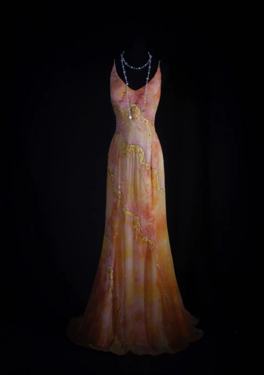 Vintage V neck Sheath Chiffon Beaded Long Prom Dress, Backless Formal Evening Dresses ED04017
