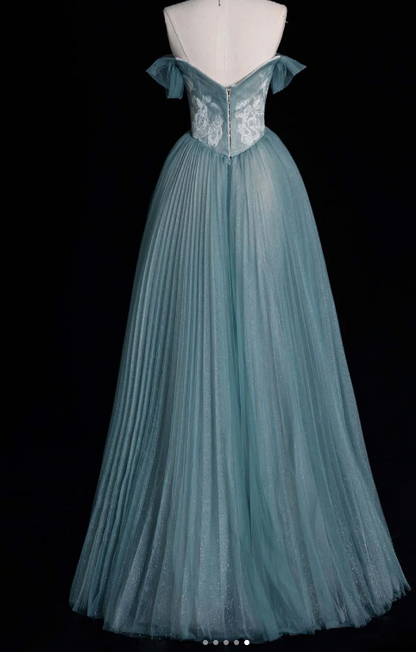 Sweet Off-the-shoulder A-Line Tulle Long Prom Dresses,Backless Formal Evening Dresses ED04029