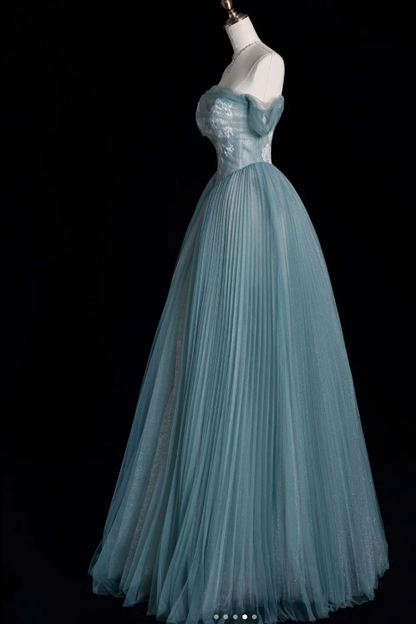 Sweet Off-the-shoulder A-Line Tulle Long Prom Dresses,Backless Formal Evening Dresses ED04029