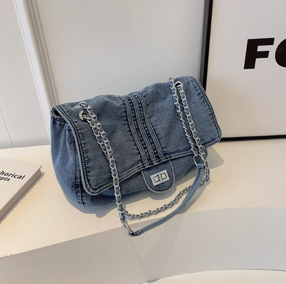 Capacity Denim Chain Commuter Messenger Bag HZ1024