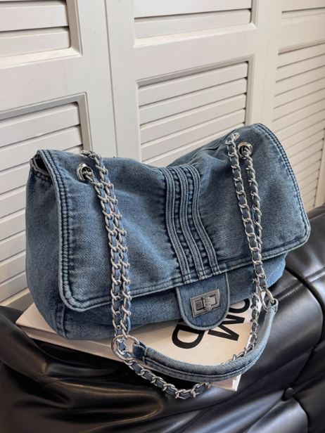 Capacity Denim Chain Commuter Messenger Bag HZ1024