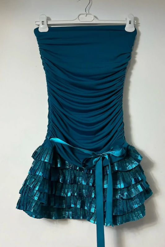 Strapless Bodycon Chiffon Short Prom Dresses, Blue Homecoming Dresses HZ1024