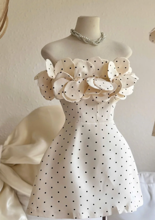 Strapless A-Line Polka Dot Short Prom Dresses, Sleeveless Homecoming Dresses HZ1024