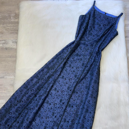 Vintage Sheath Chiffon Beaded Formal Evening Dress, Bateau Navy Blue Long Prom Dresses ED04063