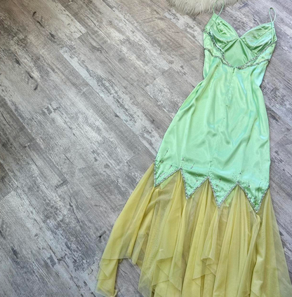 Fairy Green Mermaid Satin Birthday Dress Spaghetti Strap Party Outfit ED04067