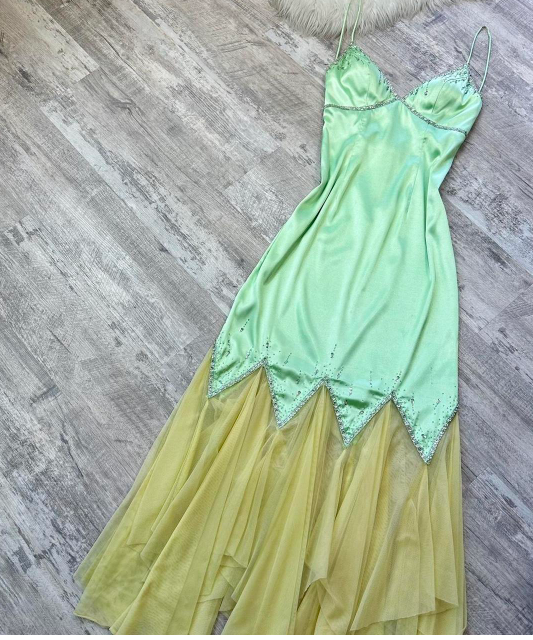 Fairy Green Mermaid Satin Birthday Dress Spaghetti Strap Party Outfit ED04067