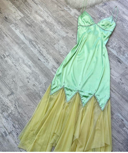 Fairy Green Mermaid Satin Birthday Dress Spaghetti Strap Party Outfit ED04067