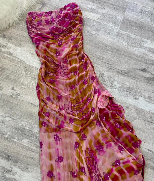 Sheath Strapless Prom Dress Chiffon Beaded Dress Fairy Formal Evening Dress HZ1024