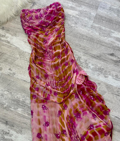 Vintage Sheath Strapless Prom Dress Chiffon Beaded Dress Fairy Formal Evening Dress ED04085