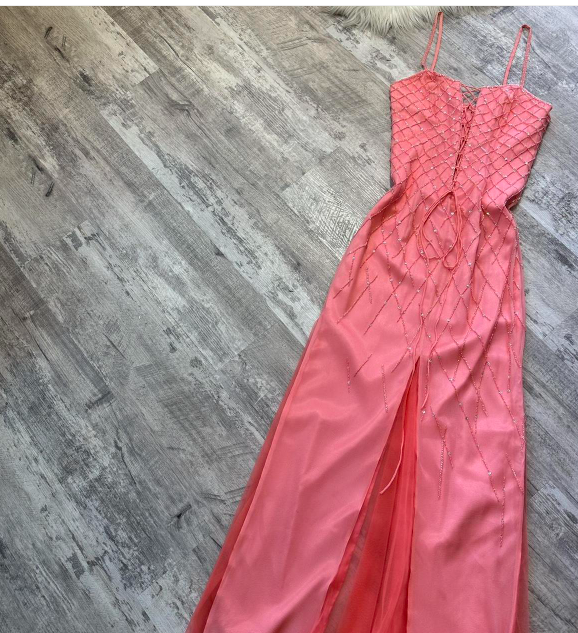 Spaghetti Strap Empire Prom Dress Chiffon Beaded Dress Fairy Hot Pink Formal Evening Dress HZ1024