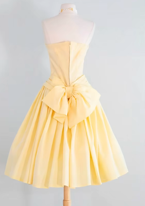 Cute A-Line Formal Dress Butter Yellow Short Birthday Dress Satin Strapless Homecoming Dress ED04098