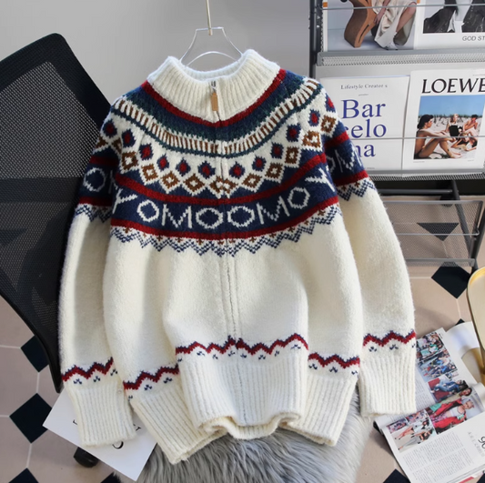 Fair Isle Turtleneck Thickened Vintage Preppy Zipper long sleeves Cardigan ED0409