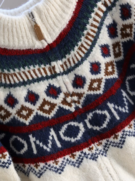 Fair Isle Turtleneck Thickened Vintage Preppy Zipper long sleeves Cardigan ED0409