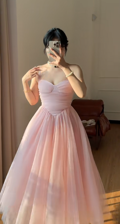 Sweet Pink Ball Gown Spaghetti Strap Formal Dress 18th Birthday Dress Tulle Homecoming Dresses ED04106
