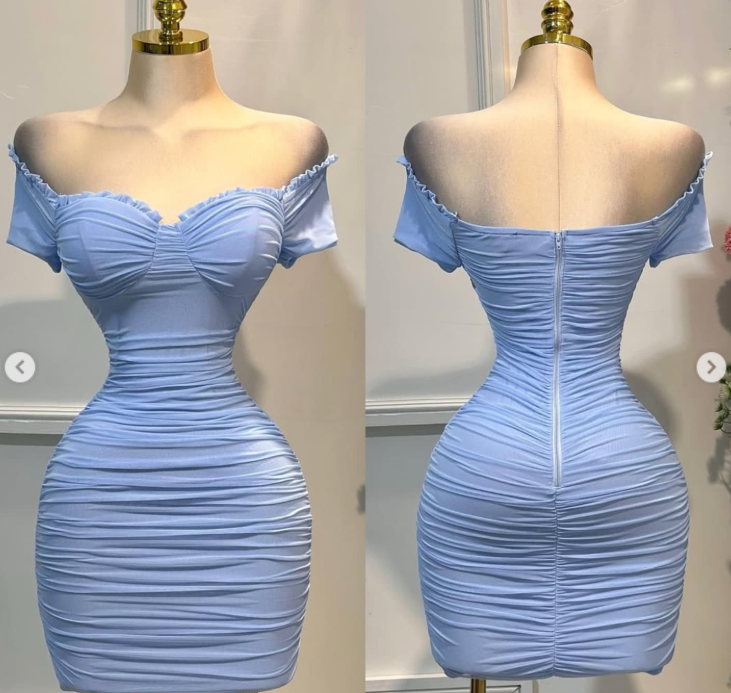 Sexy Blue Bodycon Short Birthday Party Dress Off-the-Shoulder Short Sleeve Homecoming Dress ED04110