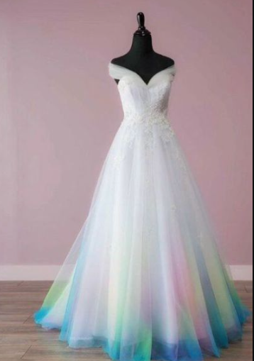 Classic Off-the-shoulder A-Line Tulle Long Prom Dress, Sweet 16 Dress ED04113