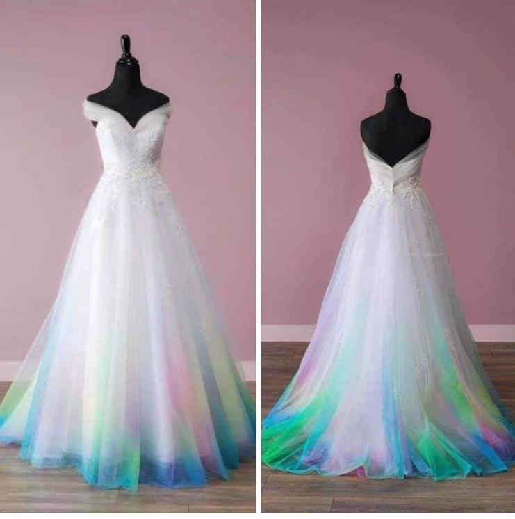 Classic Off-the-shoulder A-Line Tulle Long Prom Dress, Sweet 16 Dress ED04113
