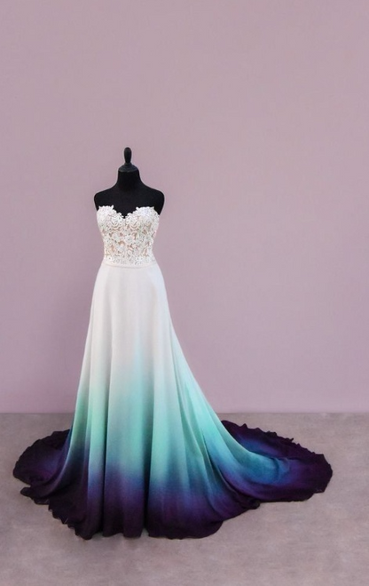 Elegant Sweetheart Neck Lace Applique Chiffon Long Prom Dress White Formal Evening Dress ED04118