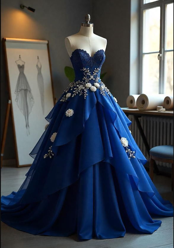 Classic Sweetheart Ball Gown Chiffon Applique Long Prom Dresses Birthday Dress ED04124