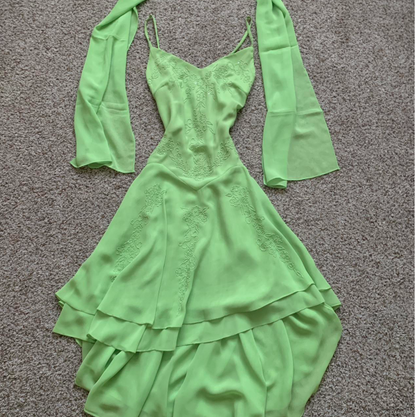 Vintage Spaghetti Strap Sheath Chiffon Short Prom Dresses Green Homecoming Dresses ED04140