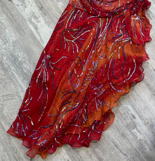 Vintage Strapless Sheath Chiffon Sequined Long Prom Dresses, Red Formal Evening Dresses ED04144