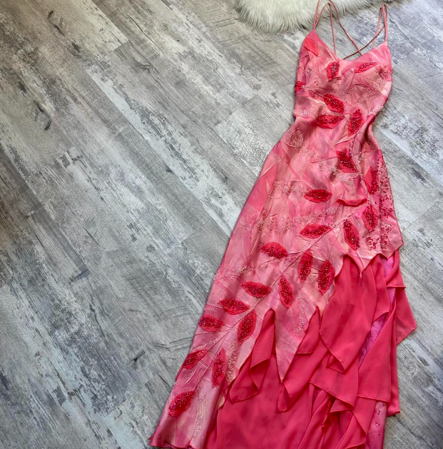 Vintage Sheath V-neck Long Prom Dresses Chiffon  Beaded Birthday Dresses Hot Pink Formal Evening Dresses ED04166