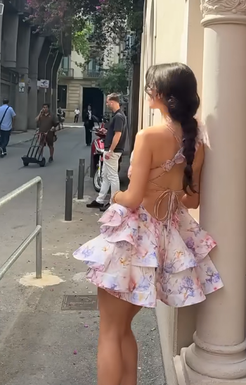 Gorgeous V-neck Birthday Dresses, Floral Chiffon Backless Homecoming Dresses, A-line Short Prom Dresses ED04180