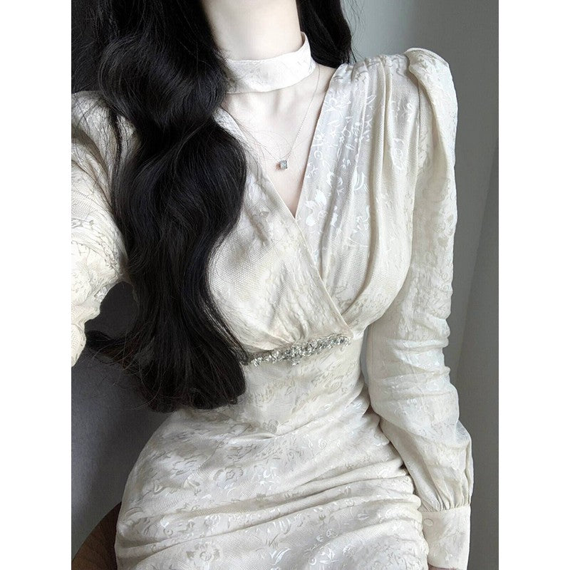 Chinese retro long-sleeved v-neck slim dress HZ1024