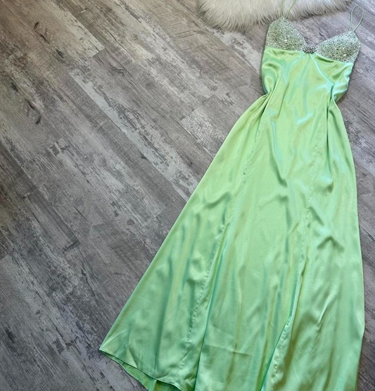 Spaghetti Strap Sheath Beaded Long Prom Dresses, Green Formal Evening Dresses HZ1024